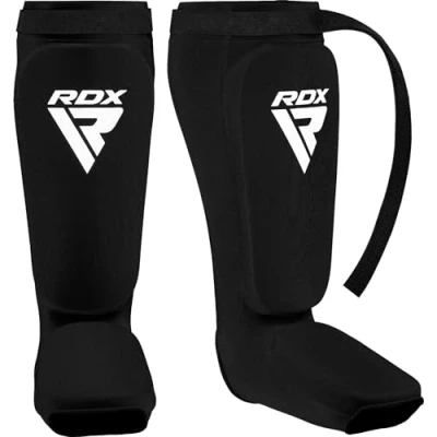Imagen de RDX Espinilleras Kick Boxing Muay Thai, Aprobado por SATRA, Espinilla Empeine Protección Pads, MMA Shin Pierna Guardia para Sparring Boxeo BJJ Kárate Entrenamiento, Hombre Mujere (Negro, L)