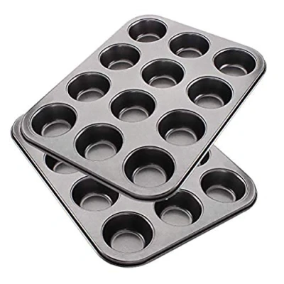 Imagen de EUROXANTY Set de 2 Molde para Magdalenas y Muffins, Acero al Carbono con Recubrimiento Antiadherente Horno (12 Redondo)