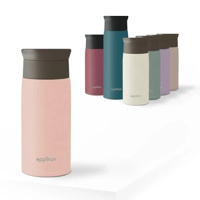 Imagen de eppikan EppiToGo Termo de Acero Inoxidable, taza aislada, Travel Mug, Coffee to go, para Coche, 350 ml, 500 viaje, antigoteo con Apertura 360º higiénica (Powder Pink, ml)