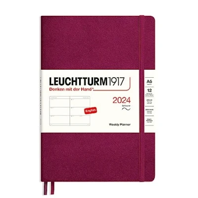 Imagen de LEUCHTTURM1917 367658 Agenda semanal, tapa blanda, tamaño mediano (A5) 2024, 12 meses, color rojo