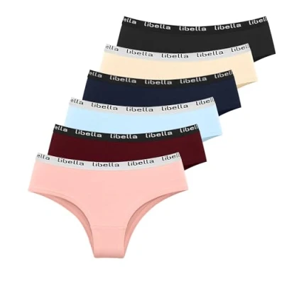 Imagen de Libella Bragas Mujer Algodón Comodas Braguitas Cinturón Deportivo Ropa Interior Cintura Media Pack de 6 UN9 L