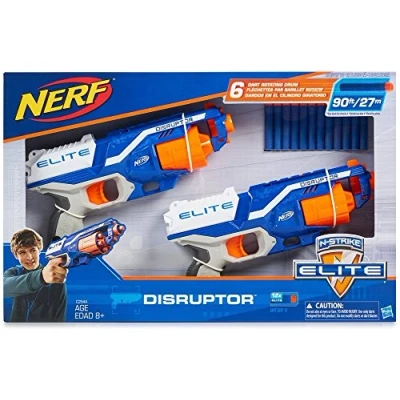 Imagen de NERF N Strike Elite Disruptor 6 dardos de fuego rápido pistola lanzador dispara 90 pies (paquete doble)