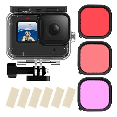 Imagen de TELESIN 60M Carcasa Impermeable para GoPro Hero 12 Black 11/10/9, Cubierta Protectora Transparente con Soporte de liberación rápida 10 9 + 3 filtros 6 láminas antivaho