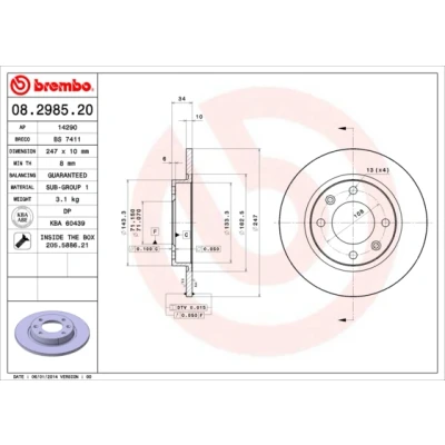 Imagen de BREMBO 08.2985.20 Disco de freno 247 10 4 macizo con tornillos PEUGEOT: 405 II Berlina, I Familiar, Berlina