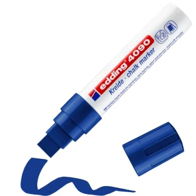 Imagen de edding 4090 marcador de tiza azul 1 rotulador punta biselada 4 15 mm para cristal borrables pizarras, vidrio y espejos líquida cobertura opaca