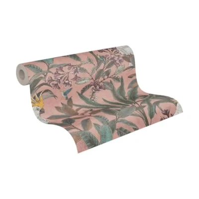 Imagen de A.S. Création Papel pintado no tejido, diseño de selva, color rosa, verde y violeta, 397481 10,05 m x 0,53 con aspecto selva para salón Fabricado en Alemania