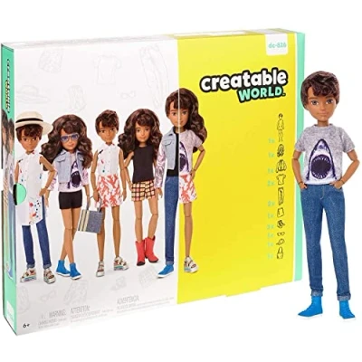 Imagen de Creatable World Figura Unisex, muñeco articulado, pelucas castañas con rizos y accesorios (Mattel GGT68) , color/modelo surtido