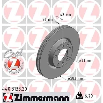 Imagen de ZIMMERMANN COAT Z 440.3133.20 Disco de freno 283 26 8/5 5 108 ventilación interna revestido PEUGEOT: 308 II Hatchback, SW 2