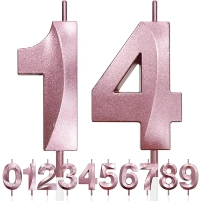 Imagen de 14th Vela de Cumpleaños con Purpurina oro rosa y Diseño 3D Número 14, Velas Números, Decoración Tarta, Tarta para Fiesta Cumpleaños, Aniversario Boda,