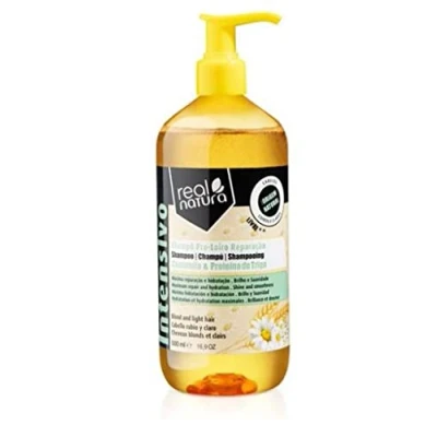 Imagen de Real Natura Champú Sin Sal Pro Loiro Reparación Profunda para Cabello Rubio Mantiene el Color Vibrante y Brillo Protección contra Daños 500ml
