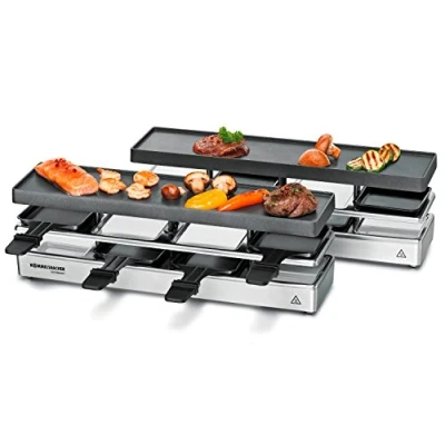 Imagen de ROMMELSBACHER RC 1600 Parrilla raclette fun for 4+4 (parrilla de mesa, para 8 personas, ampliable, cubierta aparcamiento, plancha aluminio fundido a presión, con revestimiento antiadherente