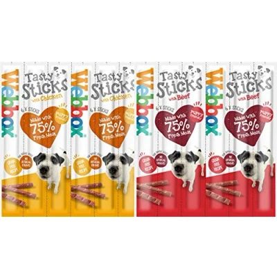 Imagen de Webbox Dog Delight Paquete de 12 (6 x carne vacuno, 6 pollo) 72 palos