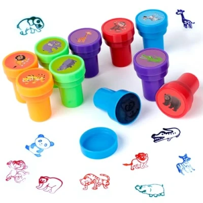 Imagen de Romon 10 Piezas Juego de Sellos para Niños, Animales Multicolores, Infantiles, Cumpleaños, Obsequios Fiesta, Rellenos Bolsas Regalo, Premios Escolares