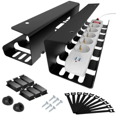 Imagen de GLOSKIN Organizador Cables Escritorio de 2 Piezas, Sin Necesidad Taladrar,Bandeja Escritorio, Cable Management para Almacenamiento En La Oficina, El Hogar,El Lugar Trabajo,Negro