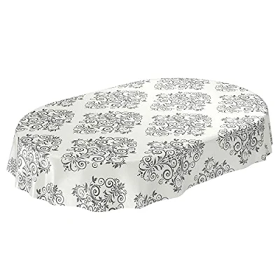 Imagen de ANRO Mantel de Hule Lavable con diseño vides Beige y Crema Ovalado (180 x 140 cm), Color