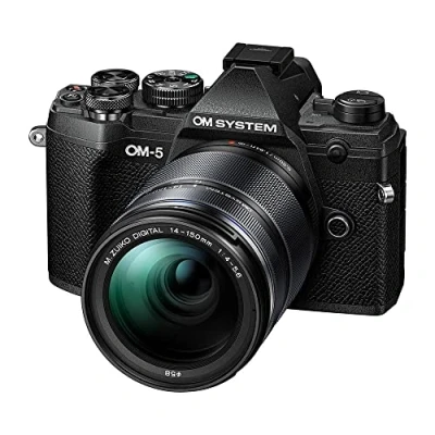 Imagen de OM SYSTEM 5 Cámara con Sistema Micro Four Thirds Objetivo M.Zuiko Digital 14 150mm F4 5.6 II, Sensor Live Mos de 20 MP, Estabilización Imagen Mejorada Ejes, IP53, Negro/Negro