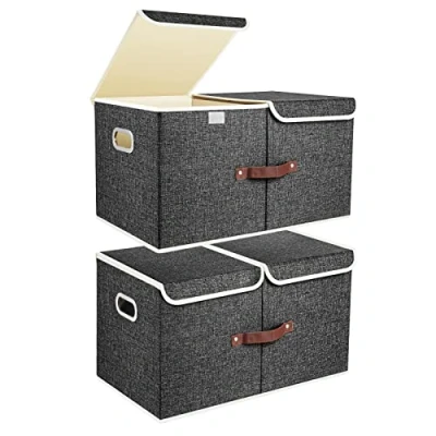 Imagen de TYEERS Caja de Almacenaje con Compartimentos Extra Grande, Tela, Plegable, Organizadora, 55x33x30 cm, Juego 2, Negro