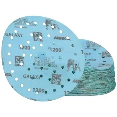 Imagen de Mirka Galaxy Papel abrasivo epoxi de 150 mm, velcro grano 1200, para lijar epoxi, madera, remachado, 50 discos abrasivos