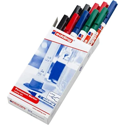 Imagen de edding 404 marcador permanente, negro rojo azul verde, 10 rotuladores, punta fina redonda 0,75mm, resistente al agua de secado rápido rotuladores indelebles, cartón plástico madera metal vidrio