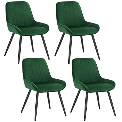 Imagen de WOLTU 4X Sillas de Comedor, Silla Ergonómica con Respaldo, Terciopelo en Estructura Metal, para Dormitorio, Salón, Comedor y Cocina, Verde Oscuro, BH331dgn 4