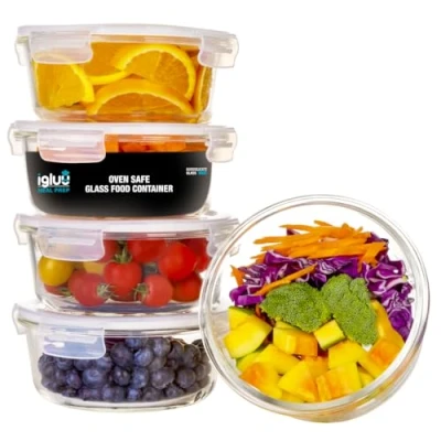 Imagen de Igluu Meal Prep Recipientes de Vidrio Para Comida Tapa Transparente Con Respiraderos Vapores Libres BPA Aptos Microondas, Congelador, Horno y Lavavajillas Set 5 + 1 Gratis