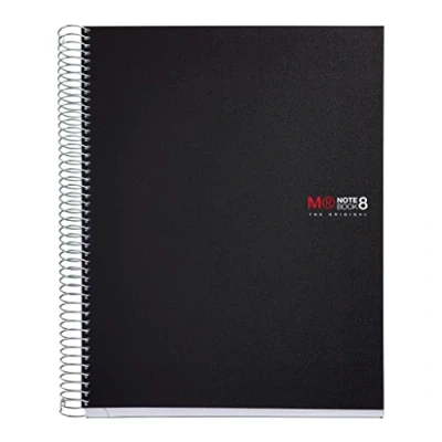 Imagen de Miquelrius Cuaderno Notebook The Original, 8 franjas de colores, Cubierta polipropileno opaco, Tamaño A4 (210 x 297 mm), 4 Taladros, 200 Hojas 70 g/m², Cuadrícula 5 mm, Color Negro