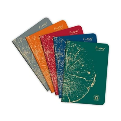 Imagen de Clairefontaine 68486C FOREVER premium carnet piqué 14,8x21cm 90g recyclé 96p ligné coloris assortis PAQ de 5