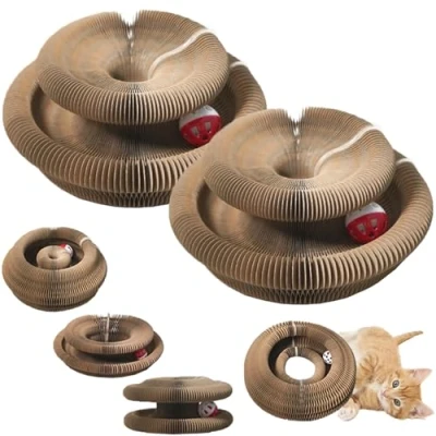 Imagen de Kitty Kurlz, Kurlz Cat Toy, Foldable Accordion Cats Toy with Bell Balls and Track Adventure, Magic Organ Scratcher Board for Indoor, Interactive Mental Physical Exercise (2pcs)