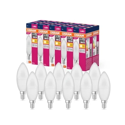 Imagen de OSRAM Valor de estrella LED Lámpara B60 Classic para enchufe E14, forma vela, FR, 806 lúmenes, blanco cálido (2700k), reemplazo bombillas convencionales 60 W, 10 paquetes