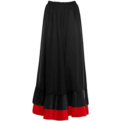 Imagen de Falda Flamenco Niña Español, Ensayo Largo Negro Rojo Volante Simple Doble para Baile Danza Clase Fiesta (4 años, Rojo)