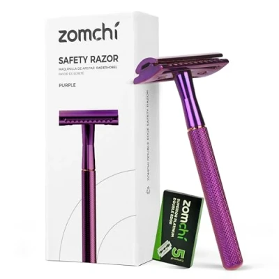 Imagen de ZOMCHI Maquinilla de afeitar metal Afeitadora Manual para mujer y Hombre clasica con 5 cuchillas Se adapta a todas las maquinillas doble filo Púrpura