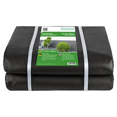 Imagen de GardenMate Lámina/Lona de Malla Geotextil prémium 2 m x 10 y 150 g/m² extrarresistente para Malas Hierbas Alta estabilización contra UV Permeable al Agua = 20 m²