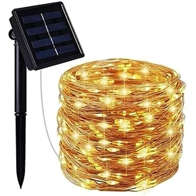 Imagen de mafiti cadena de luces solares LED alambre cobre, solares, 12 m, 120 ledes, lámpara impermeable, para exteriores, estrellas, con 8 modos jardín, patio,
