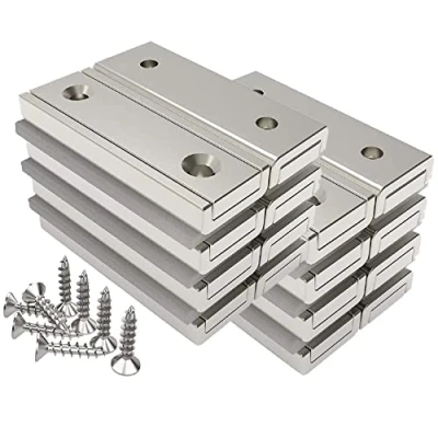 Imagen de Magnetpro imanes rectangulares (16 unidades, 20 kg, fuerza 40 x 13,5 5 mm, con agujero y cápsula de acero, para uso doméstico e industrial, tornillos)