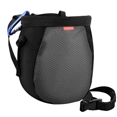 Imagen de MoKo Bolsillo de Tiza con Cinturón Ajustable y Mosquetón Cordón para Deportes, Bolsa Magnesio al Aire Libre Escalada en Roca, Levantamiento Pesas, Gimnasia Negro + Gris
