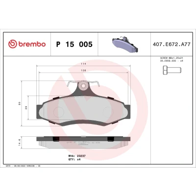 Imagen de BREMBO P 15 005 Juego de pastillas freno excl. contacto avisador desgaste con tornillos pinza sin accesorios SSANGYONG: Musso SUV