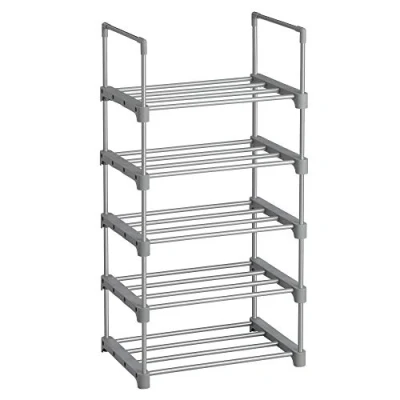 Imagen de SONGMICS Estante Zapatero, para Zapatos, Juego de 2, 5 Niveles, Metal, Apilable, Ahorra Espacio, Almacenaje Zapato, Multifuncional, el Pasillo, Dormitorio, Sala Estar, Gris LSA055G02