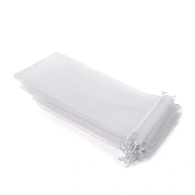 Imagen de OLILLY 50 fundas blancas de organza, tamaño 26 cm x 6 cm, ideales para objetos largos (abanicos, bolígrafos, etc.)