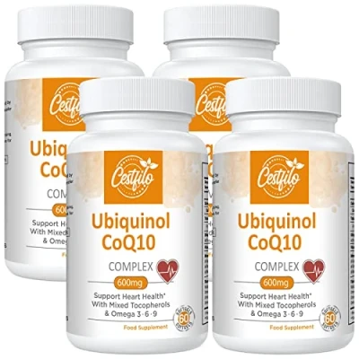 Imagen de Ubiquinol CoQ10 600 mg cápsula blanda Forma activa de más vitamina E y omega 3 6 9 Suplemento antioxidante avanzado coenzima Q10 para el corazón cerebro (60 Count, Pack of 4)