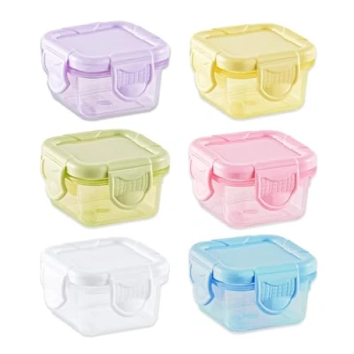 Imagen de 6 Piezas Tarros de Plastico con Tapa Pequeños, 60ml Mini Recipientes para Alimentos, Contenedores Contenedor Salsa, Vasos Almacenamiento Alimentos Mermeladas y Snacks