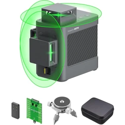 Imagen de HOTO Nivel Laser Autonivelante 360x 3, 12 Líneas Verde Láser Profesional, Autolevelación, Batería recargable de 5200mAh, IP54, para Interiores y Exteriores, del Mando a Distancia