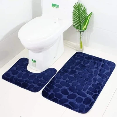 Imagen de ele ELEOPTION Alfombrilla de Baño Antideslizante, Alfombra Súper Absorbente Agua, Espuma Viscoelástica Cómoda y Transpirable (Azul Marino)