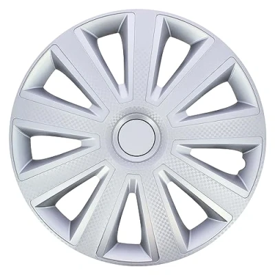 Imagen de Juego de 4 Tapacubos 16 Pulgadas Diseño Kentucky Carbon Silver, Acabado Cromado ABS Resistente a Fuertes Impactos, Duradero y Fiable con Anillo sujeción Ajustable