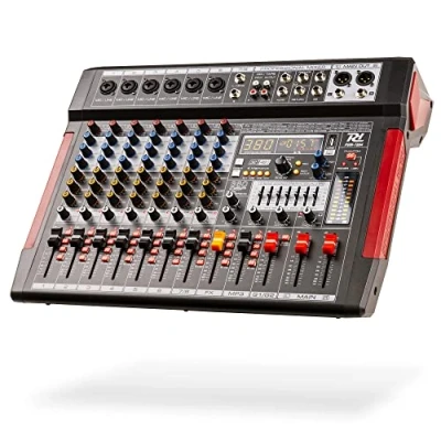 Imagen de Power Dynamics PDM T804 Consola mezcladora de 8 canales con streaming Bluetooth, ecualizador gráfico 7 bandas, MP3, salida USB, auriculares 6,35 mm, ideal para estudio grabación