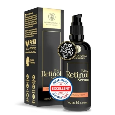 Imagen de Retinol Puro Para la cara 100 ml ORGÁNICO Vegano Serum una piel radiante y clara sin granos +Vitamina C +Hialurón Cosmética natural sostenible de Alemania