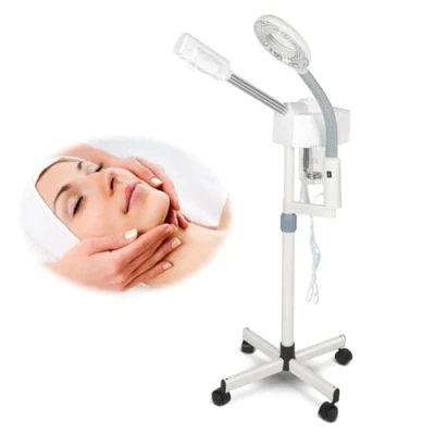 Imagen de Cocoarm Vaporizador facial profesional 2 en 1 con 5 luces LED, lámpara lupa, vaporizador, para spa y salones de belleza