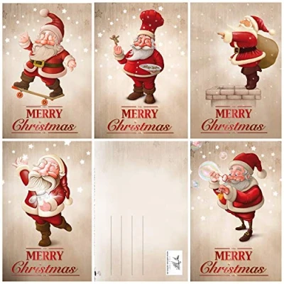 Imagen de Edition Colibri Juego de 15 tarjetas Navidad divertidas con 5 divertidos diseños Papá Noel, x 3 = en formato A6 (14,8 10,5 cm) estilo retro y vintage (11091 95)