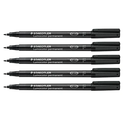 Imagen de Staedtler Rotulador Permanente Lumocolor, Resistente A Las Manchas y Al Agua En Casi Todas Superficies, Ancho de Trazo F 0,6 Mm, Recargable, Larga Duración, 5 Rotuladores Universales Negros