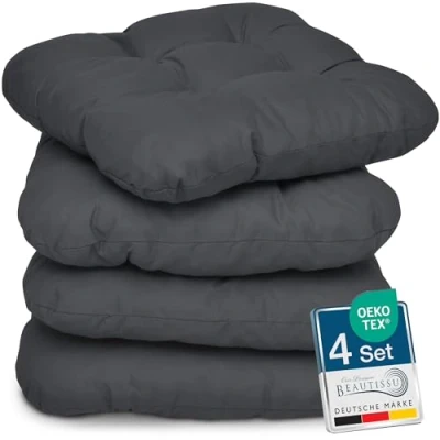 Imagen de Beautissu Lisa Set de 4 Cojines para Sillas 40x40x8 cm Juego Comedor, Jardin, Sofas, Camas etc Cojín Marrón Oscuro con Relleno Voluminoso y Cómodo