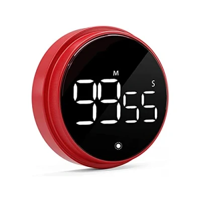 Imagen de haiaxx Temporizador Giratorio Visual con Pantalla Digital LED de Cocina Cuenta Regresiva magnético Volumen Ajustable Rojo